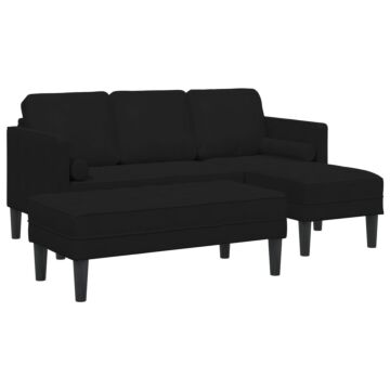 Vidaxl Garden Sofa With Bench And Cushions L-shaped Black Velvet, Vidaxl 3-seater Sofa With Chaise L-shaped Black 160 Cm Velvet, Vidaxl Bench Black 113x57x39 Cm Velvet