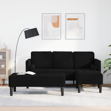 Vidaxl Garden Sofa With Bench And Cushions L-shaped Black Velvet, Vidaxl 3-seater Sofa With Chaise L-shaped Black 160 Cm Velvet, Vidaxl Bench Black 113x57x39 Cm Velvet