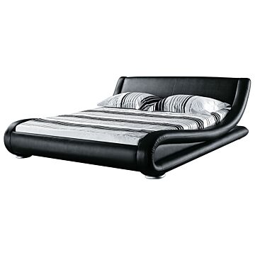 Platform Waterbed Black Genuine Leather Upholstered With Mattress And Accessories 6ft Eu Super King Size Sleigh Design Beliani