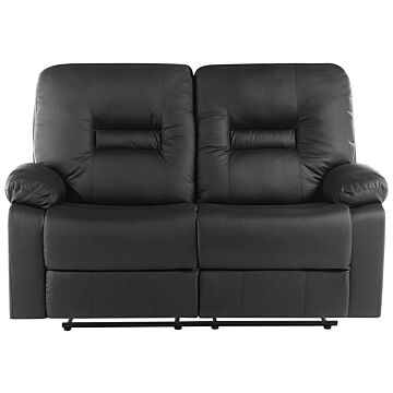 Recliner Sofa Black 2 Seater Faux Leather Manually Adjustable Back And Footrest Beliani