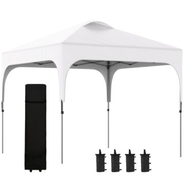 Outsunny 3 X 3 (m) Pop Up Gazebo, Foldable Canopy Tent With Carry Bag With Wheels And 4 Leg Weight Bags For Outdoor Garden Patio Party, White