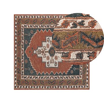 Area Rug Multicolour Wool 200 X 200 Cm Hand Tufted Geometric Oriental Pattern Boho Living Room Bedroom Beliani