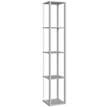 Homcom Rgb Led Floor Lamp With Shelves, Modern Dimmable Standing Lamp With Remote Control, Adjustable Brightness & Speed For Living Room, Bedroom, Office, Grey