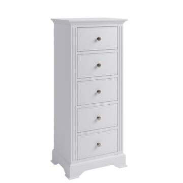 5 Drawer Narrow Chest Of Drawers Classic White