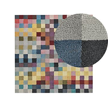 Area Rug Multicolour Wool 200 X 200 Cm Hand Tufted Geometric Patchwork Pattern Boho Living Room Bedroom Beliani