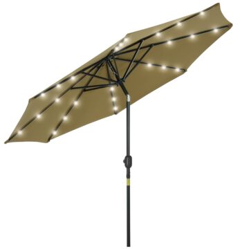 Outsunny 24 Led Solar Powered Parasol Umbrella-brown
