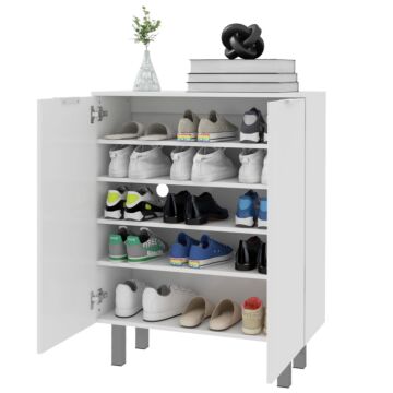 Homcom Narrow Shoe Storage Cabinet With Soft-close Hinges And Adjustable Shelves For 15-20 Pairs Of Shoes, High Gloss