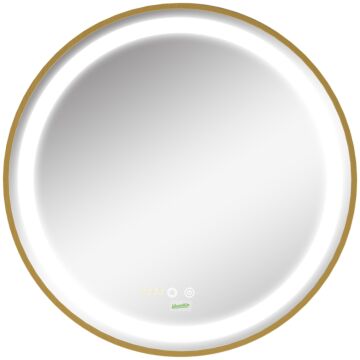 Kleankin Round Illuminated Bathroom Mirrors Dimmable Led Lighted Wall Mount Mirror W/ 3 Colours, Time Display, Memory Function, 60cm