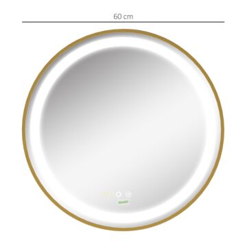 Kleankin Round Illuminated Bathroom Mirrors Dimmable Led Lighted Wall Mount Mirror W/ 3 Colours, Time Display, Memory Function, 60cm