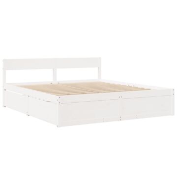 Vidaxl Bed Frame With Drawers White 180x200 Cm Super King Solid Wood Pine