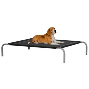Pawhut Elevated Pet Bed Cooling Raised Cot-style Bed For Large Medium Sized Dogs With Non-slip Pads Breathable Mesh Fabric, 110 X 75 X 20 Cm - Black