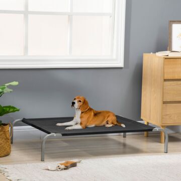Pawhut Elevated Pet Bed Cooling Raised Cot-style Bed For Large Medium Sized Dogs With Non-slip Pads Breathable Mesh Fabric, 110 X 75 X 20 Cm - Black