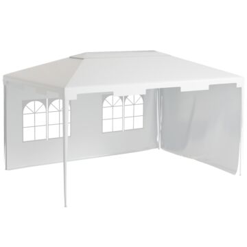 Outsunny 3 X 4 M Garden Gazebo Shelter Marquee Party Tent With 2 Sidewalls For Patio Yard Outdoor, White