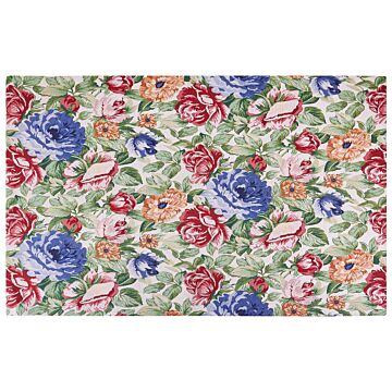Rug Multicolour Cotton 140 X 200 Cm Floral Pattern Flat Weave Jacquard Woven Living Room Bedroom Traditional Boho Beliani