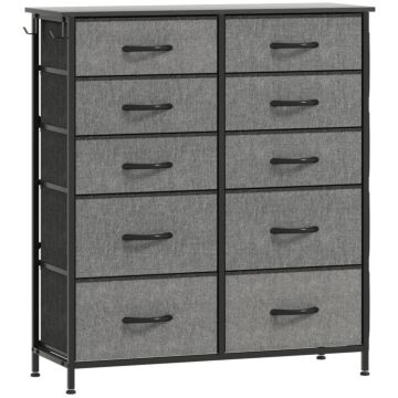 Homcom Chest Of Ten Fabric Drawers - Charcoal Grey