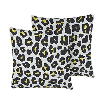 Set Of 2 Outdoor Cushions Black And White Polyester 45 X 45 Cm Leopard Animal Print Pattern Garden Patio Beliani