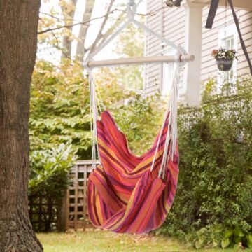 Outsunny Outdoor Hammock Hanging Rope Chair Garden Yard Patio Swing Seat Wooden W/ High Quality Cotton Cloth And Ropes (red)