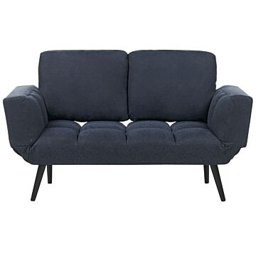 Fabric Sofa Bed Dark Blue Loveseat Adjustable Armrests Living Room Guest Bed Minimalist Beliani