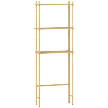 Homcom Bamboo Over Toilet Storage Unit With 3 Slatted Shelves, 3-tier Freestanding Bathroom Shelf, Bathroom Space Saver, Natural Wood Finish