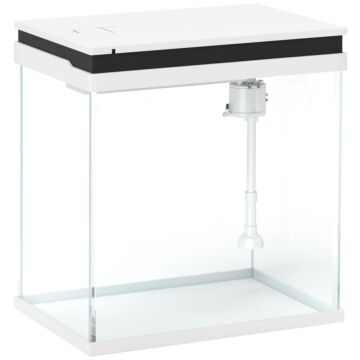 Pawhut 14l Glass Fish Tank With Filter System, Led Lights, Water Pump, White