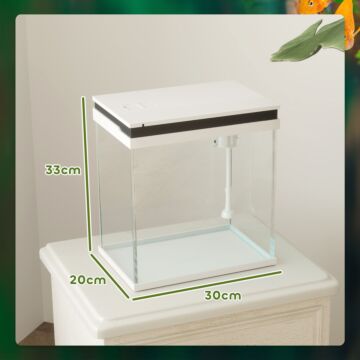 Pawhut 14l Glass Fish Tank With Filter System, Led Lights, Water Pump, White