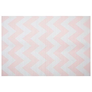 Area Rug Carpet Pink And White Polyester Fabric Chevron Pattern Rectangular 160 X 230 Cm Beliani