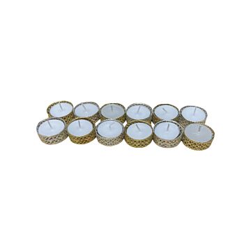 Silver And Gold Heart Pattern Tea Light Candles, Pack Of 12