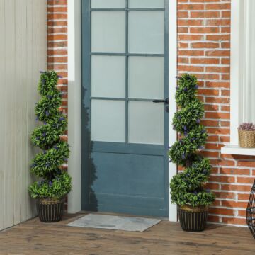 Homcom Set Of 2 Decorative Artificial Plants, Boxwood Spiral Topiary Tree With Lavender And Pot, Fake Plants For Home Indoor Outdoor Decor, 115cm