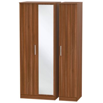 Contrast Tall Triple Mirrored Wardrobe In Noche Walnut