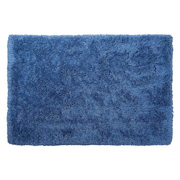 Shaggy Area Rug High-pile Carpet Solid Blue Polyester Rectangular 140 X 200 Cm Beliani