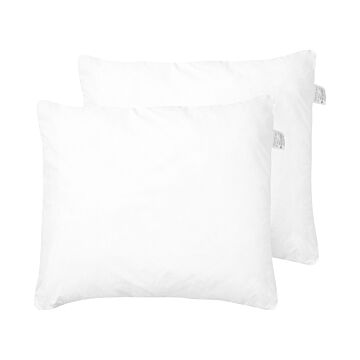 Two Bed Pillow White Microfibre Cover Polyester Filling 80 X 80 Cm High Profile Soft Beliani