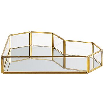Decorative Tray Gold Brass And Glass Mirrored Heart Shape 28 X 20 Cm Accent Piece For Jewellery Candles Beliani
