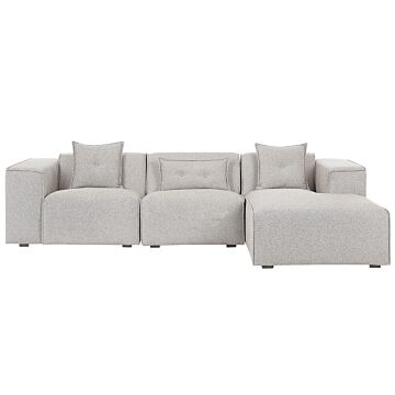 Corner Sofa Light Beige 3 Seater Polyester Upholstery Extra Scatter Cushions Modern Living Room Beliani