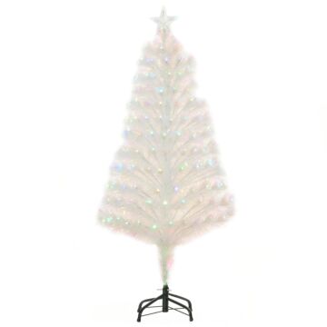Homcom 4 Feet Pre-lit Artificial Christmas Tree With Fibre Optic Led Light - White