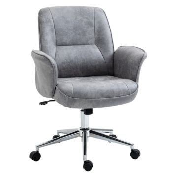 Vinsetto Swivel Chair Computer Office Chair With Mid Back & Faux Microfibre Leather Desk Chair For Home Study Bedroom, Light Grey