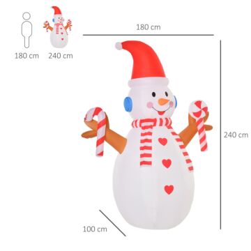 Homcom 2.4m Christmas Inflatable Snowman With Candy, Rotating Lighted For Home Indoor Outdoor Garden Lawn Decoration Party Prop