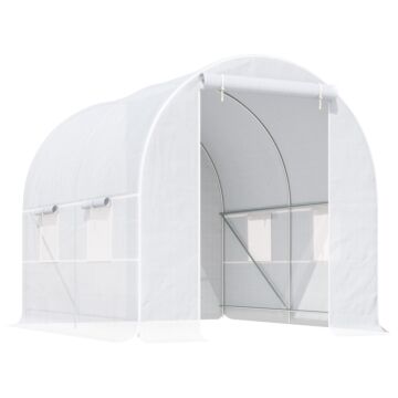 Outsunny 2.5 X 2 X 2 M Large Galvanized Steel Frame Outdoor Poly Tunnel Garden Walk-in Patio Greenhouse - White