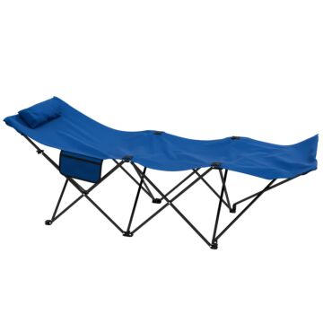 Outsunny Foldable Sun Lounger, Outdoor Tanning Sun Lounger Chair With Side Pocket, Headrest, Oxford Seat, For Beach, Yard, Patio, Dark Blue