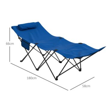 Outsunny Foldable Sun Lounger, Outdoor Tanning Sun Lounger Chair With Side Pocket, Headrest, Oxford Seat, Dark Blue