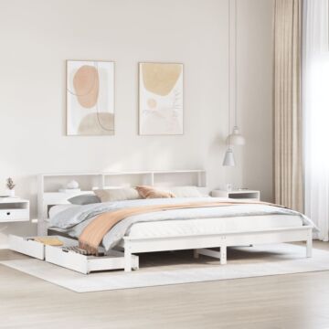 Vidaxl Bookcase Bed Without Mattress White 180x200 Cm Super King Solid Wood Pine