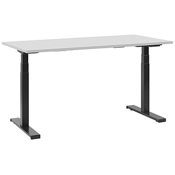 Electrically Adjustable Desk Grey Tabletop Powder Coated Black Steel Frame Sit And Stand 130 X 72 Cm Modern Beliani