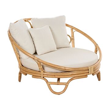 Garden Daybed Natural Rattan Wicker With 3 Beige Cushions Weather Resistant Boho Traditional Outdoor Patio Beliani