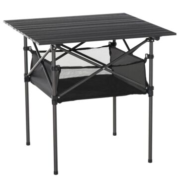 Folding Camping Table With Mesh Storage Bag Lightweight Aluminum Picnic Desk,roll Up Tabletop With Carring Bag By Outsunny