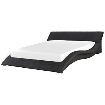 Eu Super King Size Waterbed 6ft Black Fabric Curved Frame With Accessories Contemporary Beliani