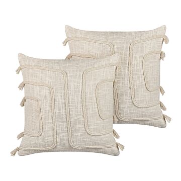 Set Of 2 Decorative Cushions Beige 45 X 45 Cm Absract Pattern Square Home Accessory Beliani