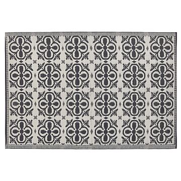 Outdoor Rug Mat Black And White Synthetic 120 X 180 Cm Flower Pattern Modern Beliani