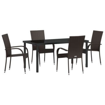 Vidaxl 5 Piece Garden Dining Set Brown Poly Rattan