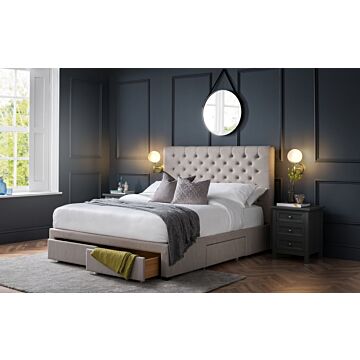 Wilton Deep Button 4 Drawer Bed 150cm - Grey Linen