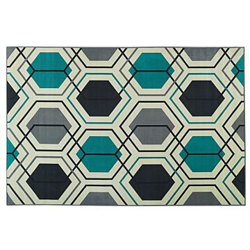 Area Rug Carpet Multicolour Polyester Fabric Geometric Linear Pattern Rectangular 140 X 200 Cm Beliani