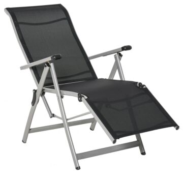 Outsunny Outdoor Sun Lounger 10-position Adjustable Folding Reclining Chairs With Footrest For Patio Garden Black And Grey